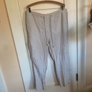 Chicos 2.5 L 100% Linen Stripe Pull On Pants Comfy Beach Coastal Beige Pockets